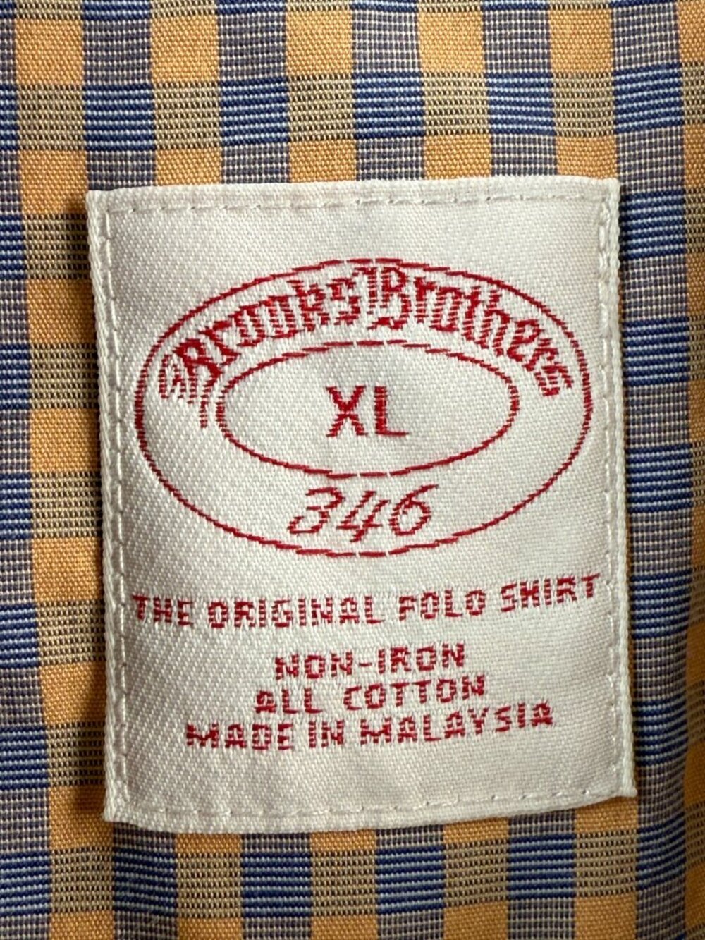 Brooks Brothers Check Non-Iron Cotton XL Button-Down Short Sleeve Blue Orange - Picture 9 of 16